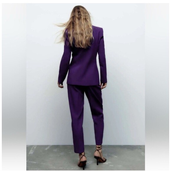 ZARA LAPELLESS FITTED BLAZER DARK PURPLE SZ S Career Wear Office 8135/701 - Picture 4 of 5